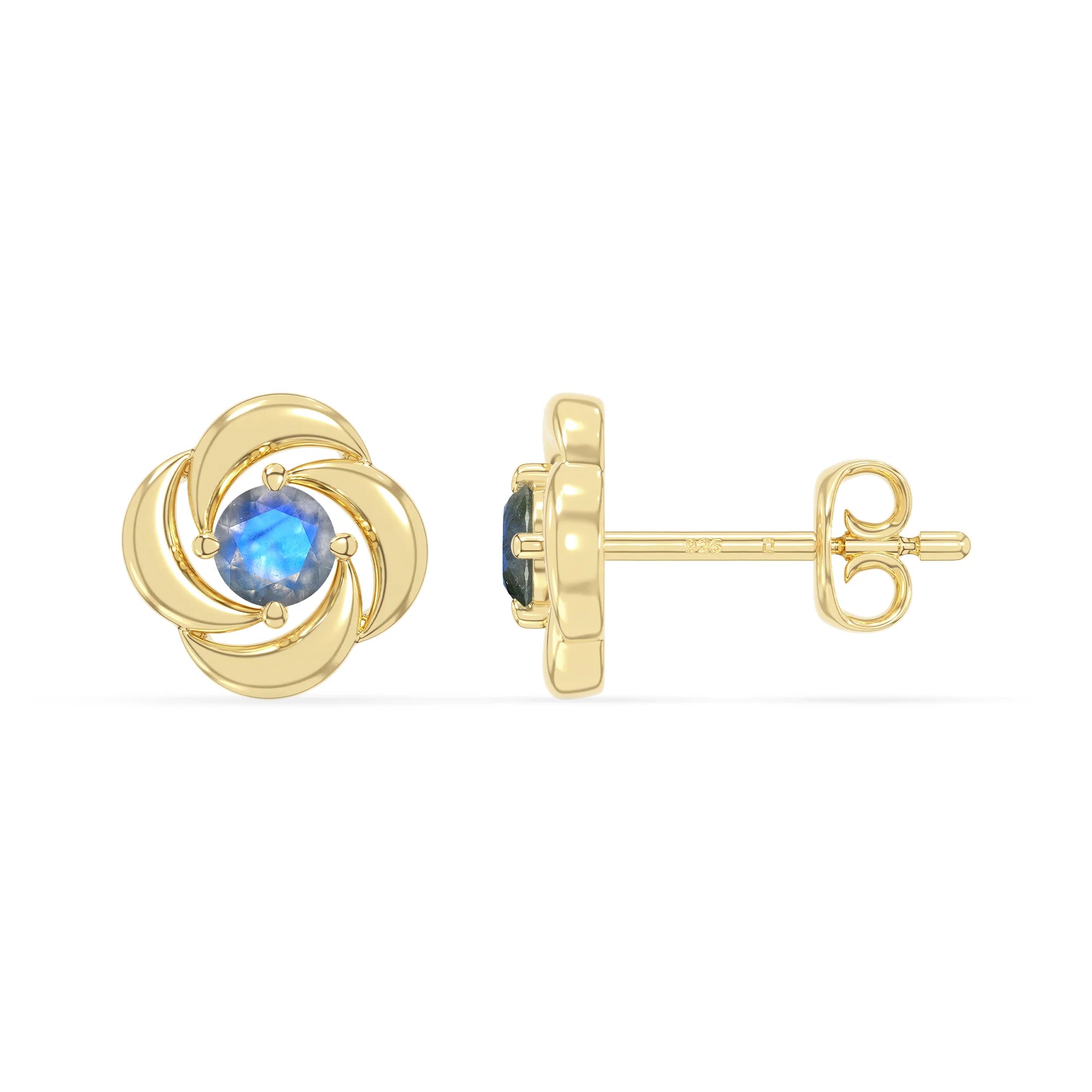 natural labradorite flower stud earrings in yellow gold vermeil 