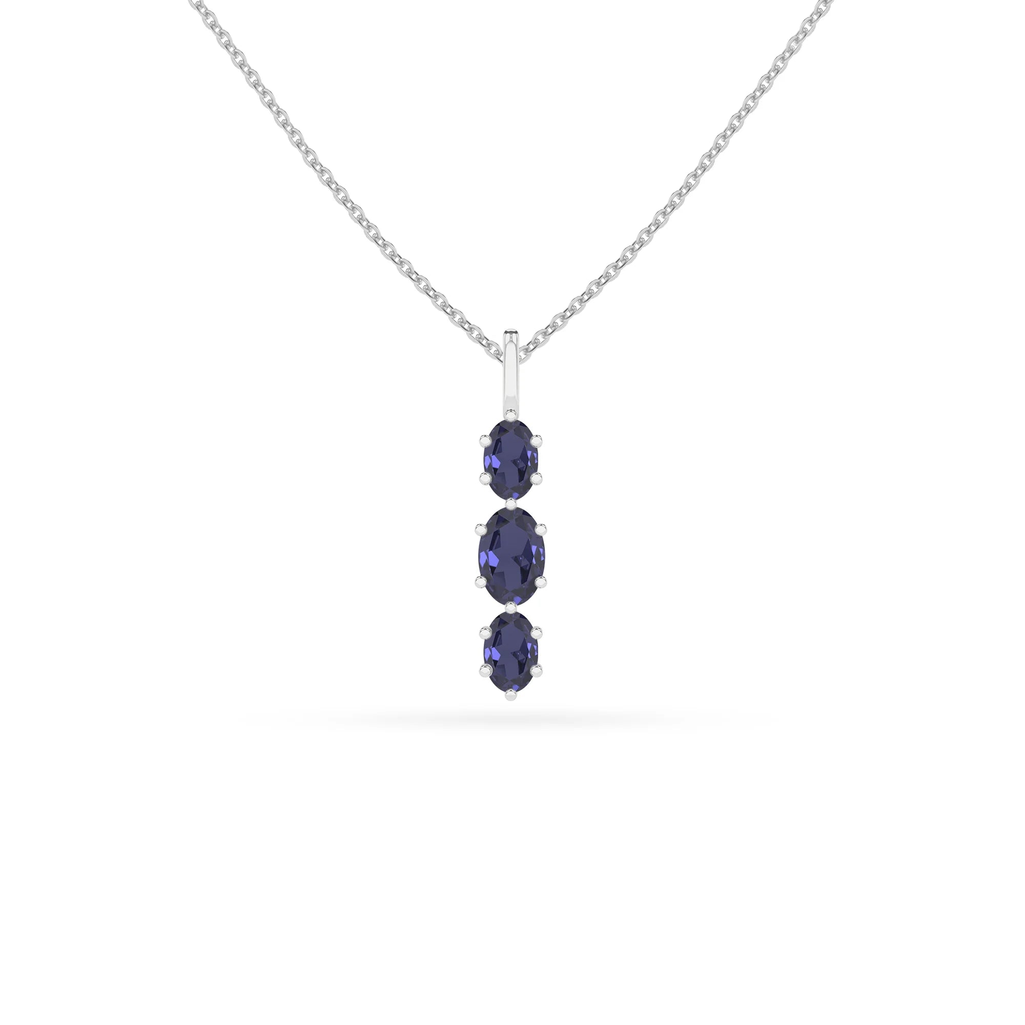natural iolite oval shape pendant necklace