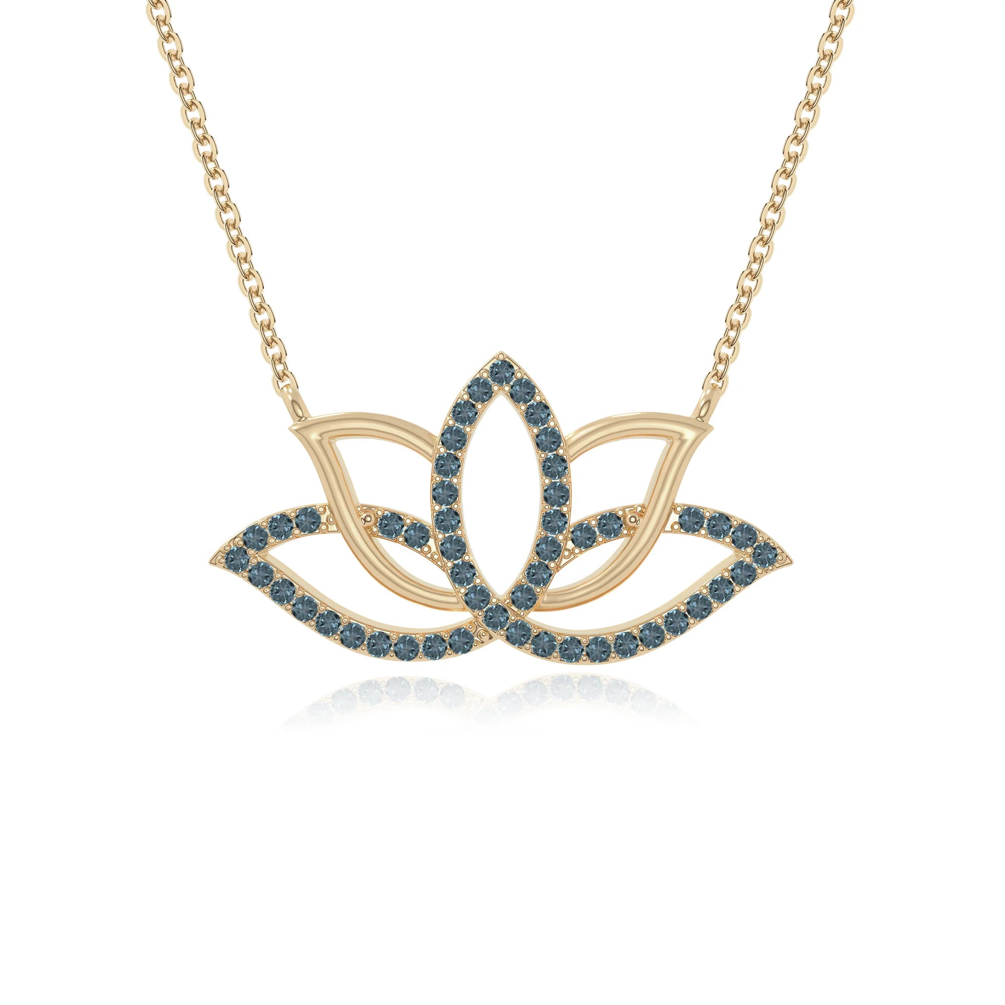 natural london-blue-topaz lotus flower necklaces in yellow gold vermeil 