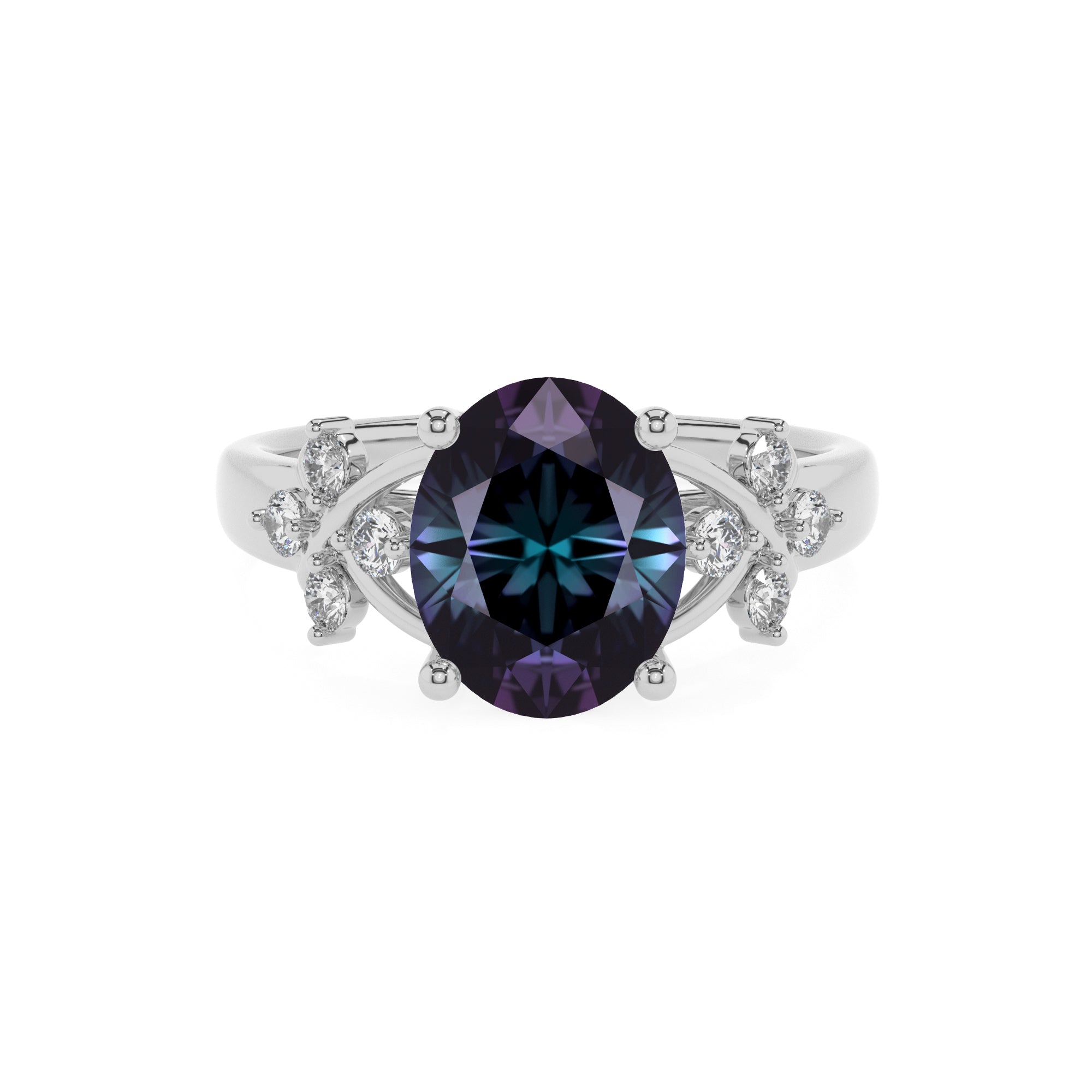 lab grown alexandrite oval criss cross solitaire engagement ring