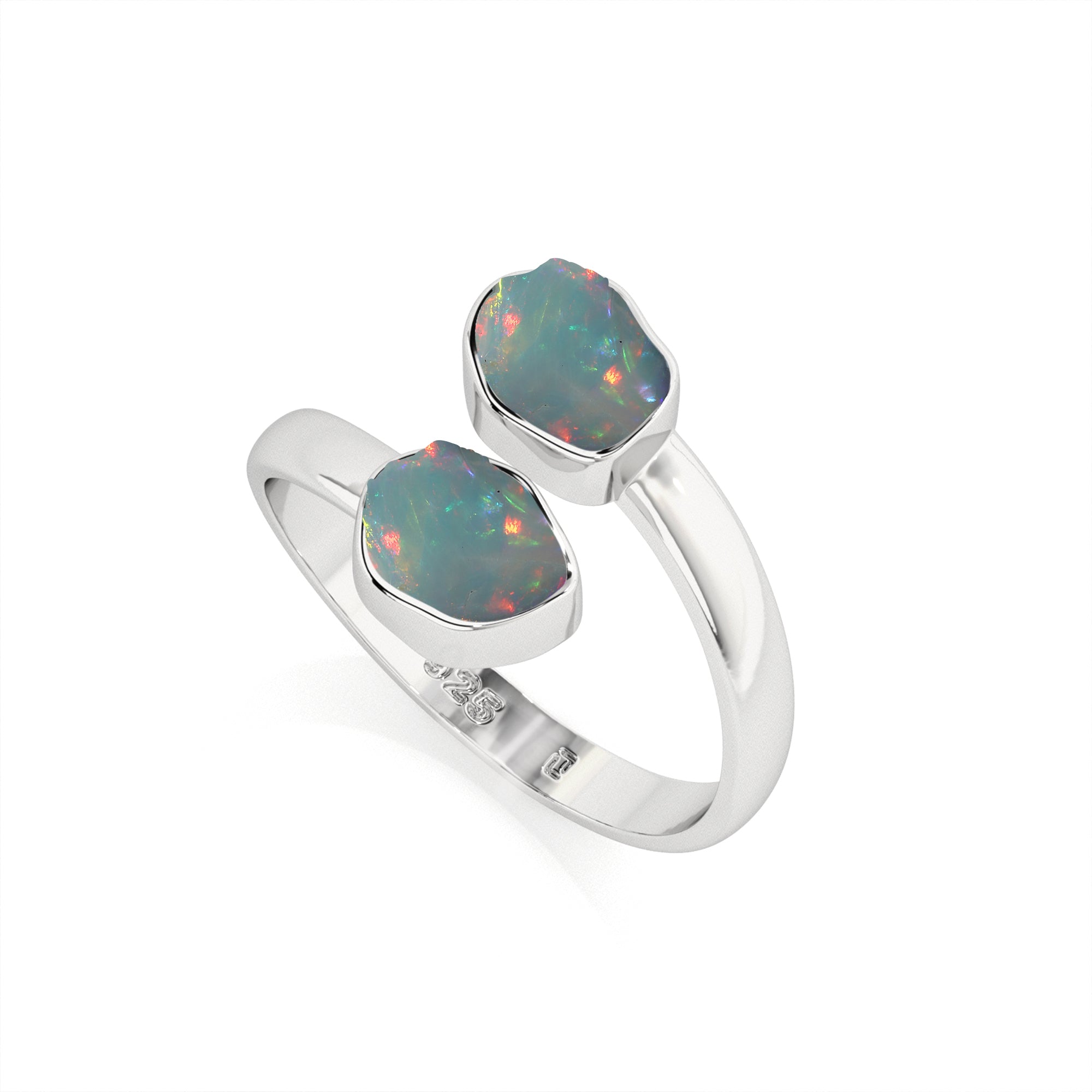 ethiopian-opal rough shape stackable bezel-set ring