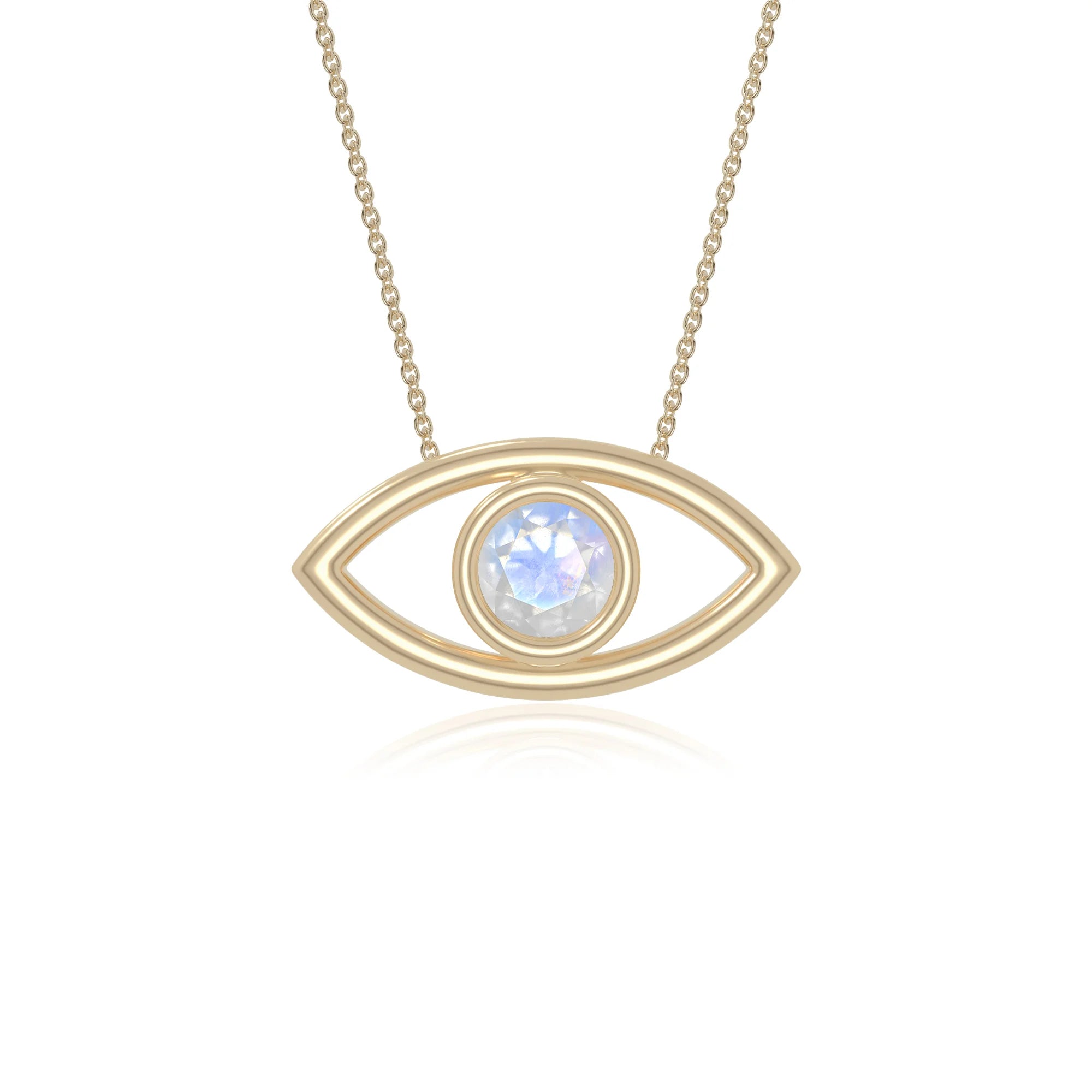 rainbow moonstone evil eye necklaces in yellow gold vermeil 