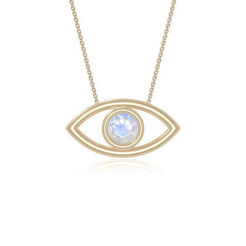 rainbow moonstone evil eye necklaces in yellow gold vermeil 