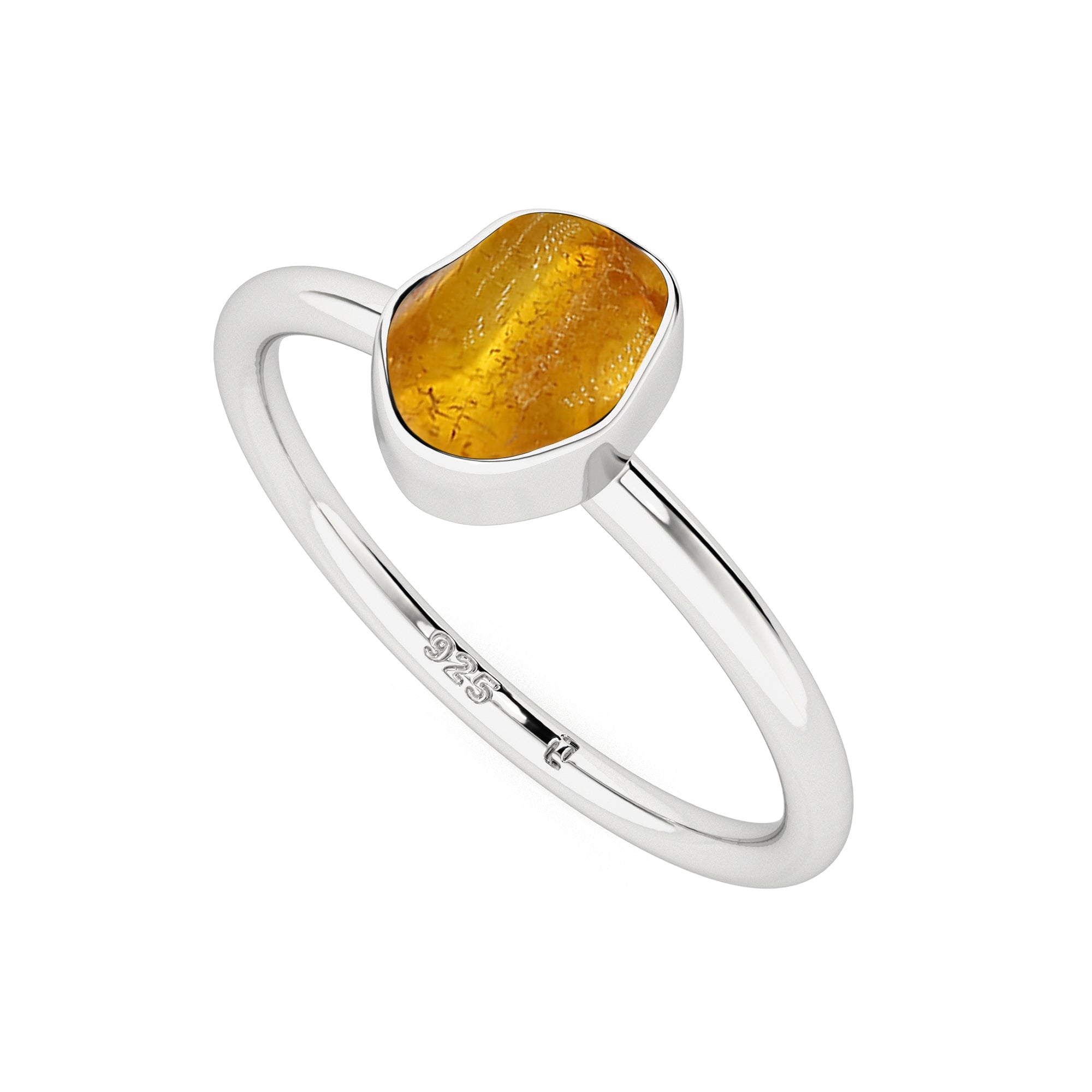 amber rough shape stackable bezel-set ring