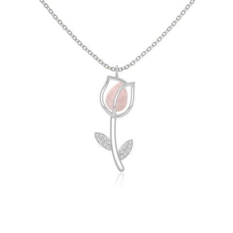 rose quartz tulip necklaces in sterling silver 