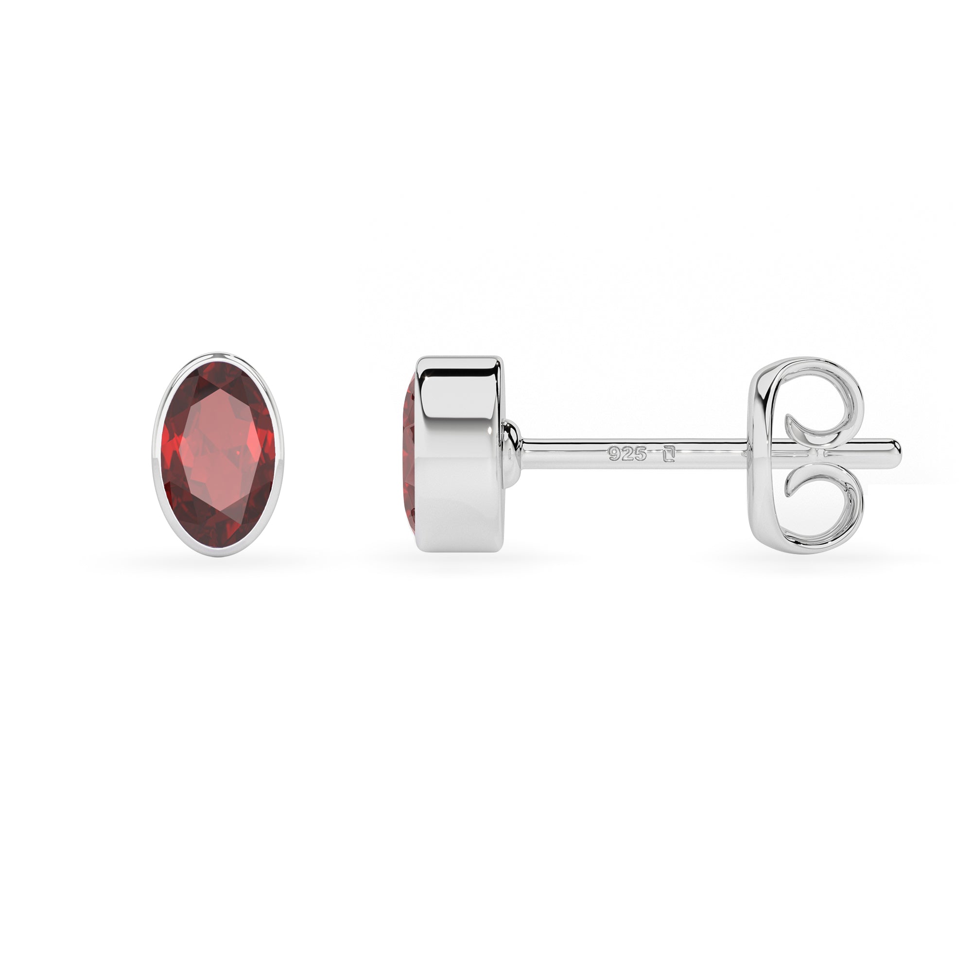 natural red garnet oval shape stud earrings