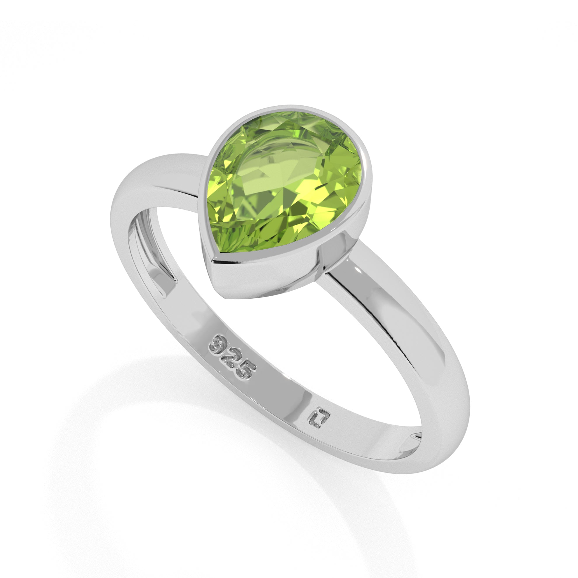 peridot pear cut stackable bezel-set ring