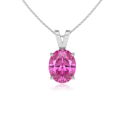 lab grown pink sapphire oval shape solitaire v-bale pendant necklace