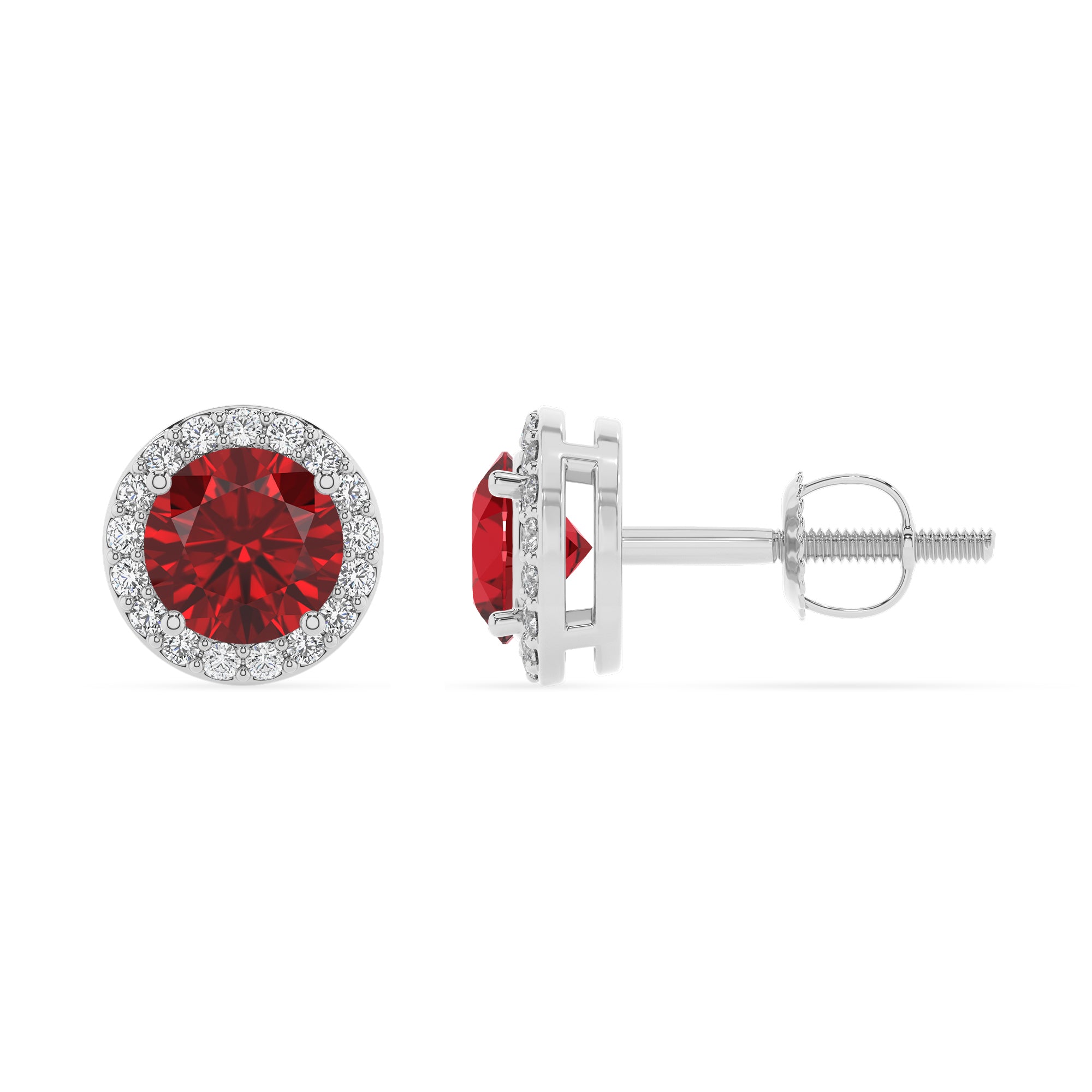 lab grown ruby round stud earrings with moissanite 