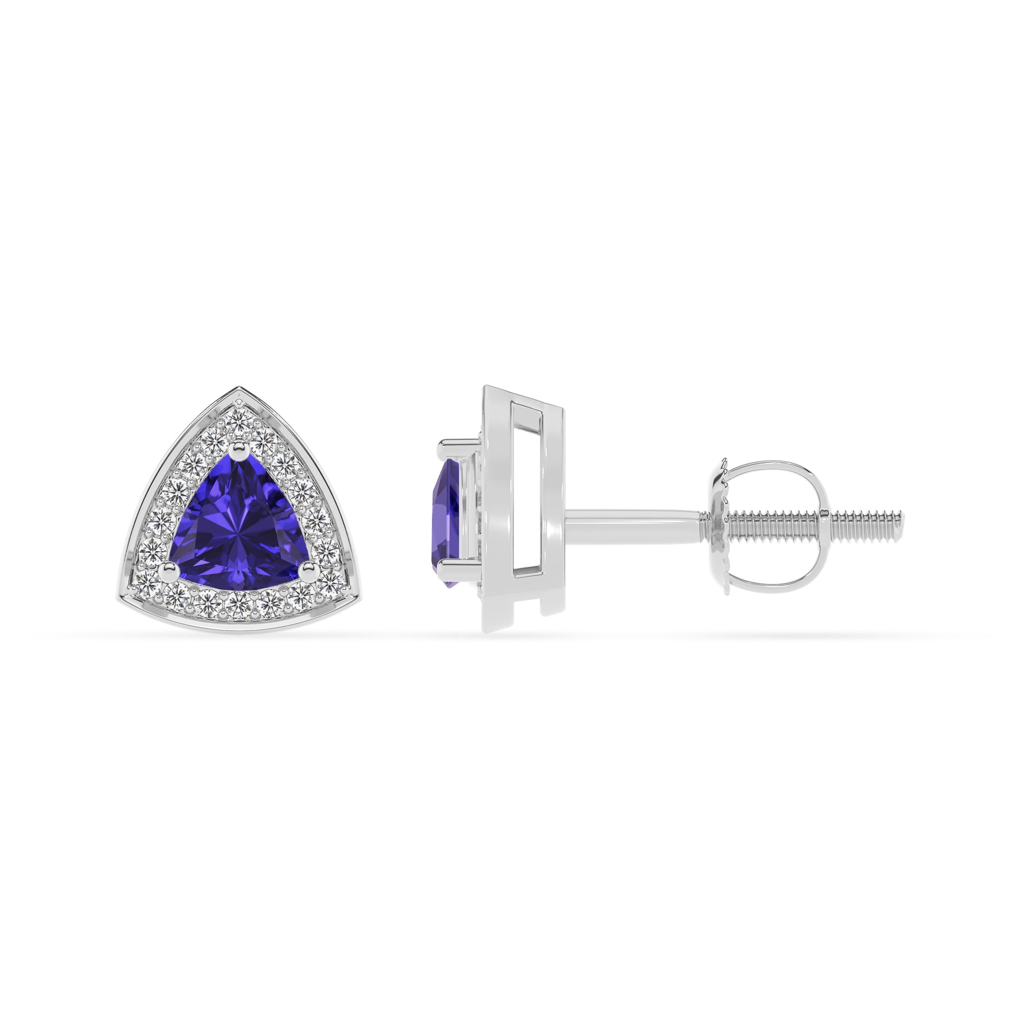 natural tanzanite trillion stud earrings with moissanite 