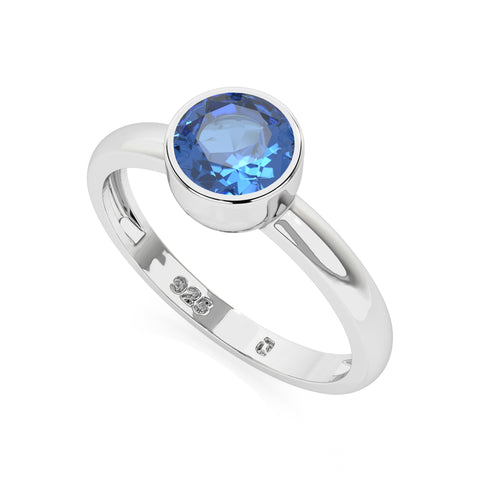 kyanite round cut stackable bezel-set ring