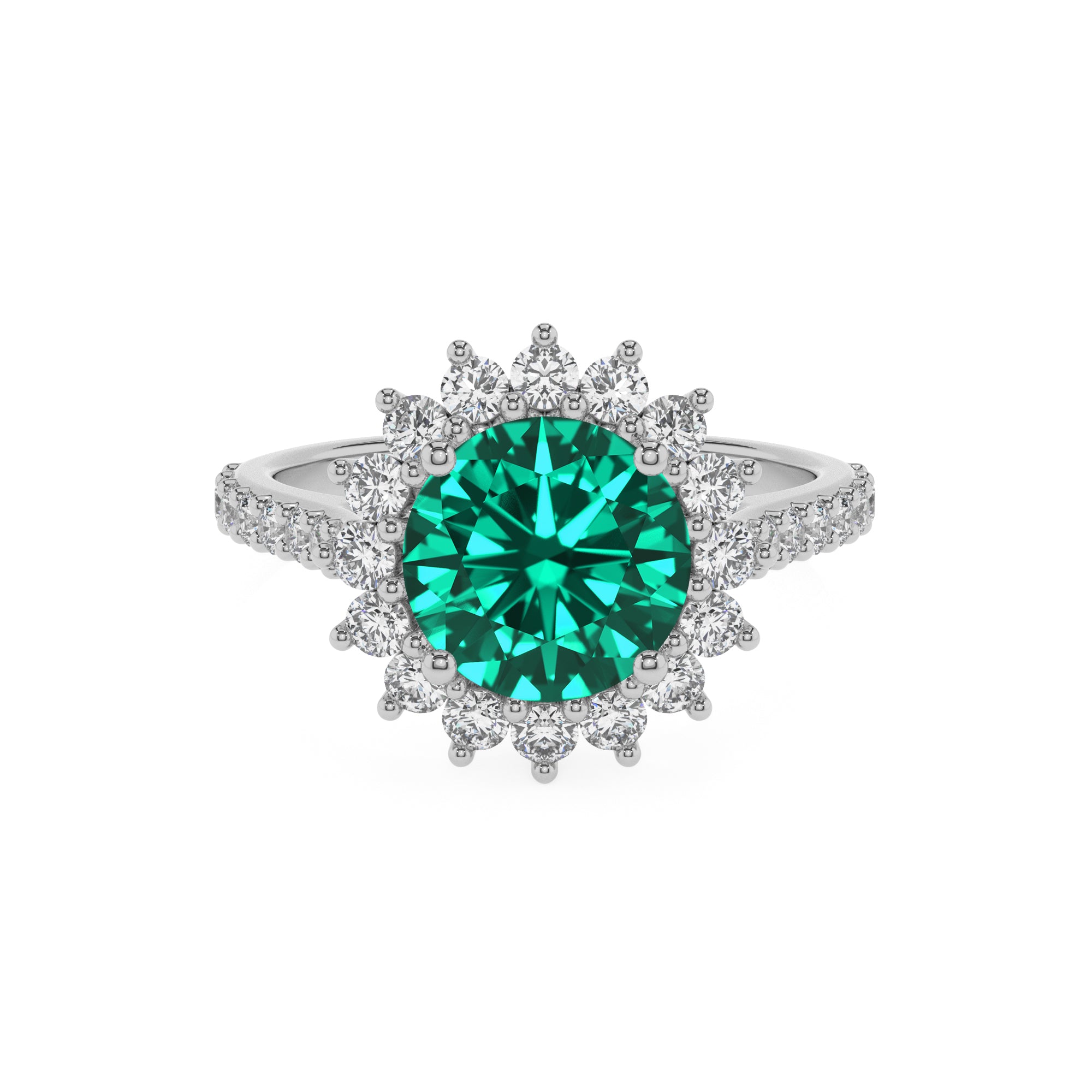 lab-grown emerald round half eterity halo solitaire engagement ring