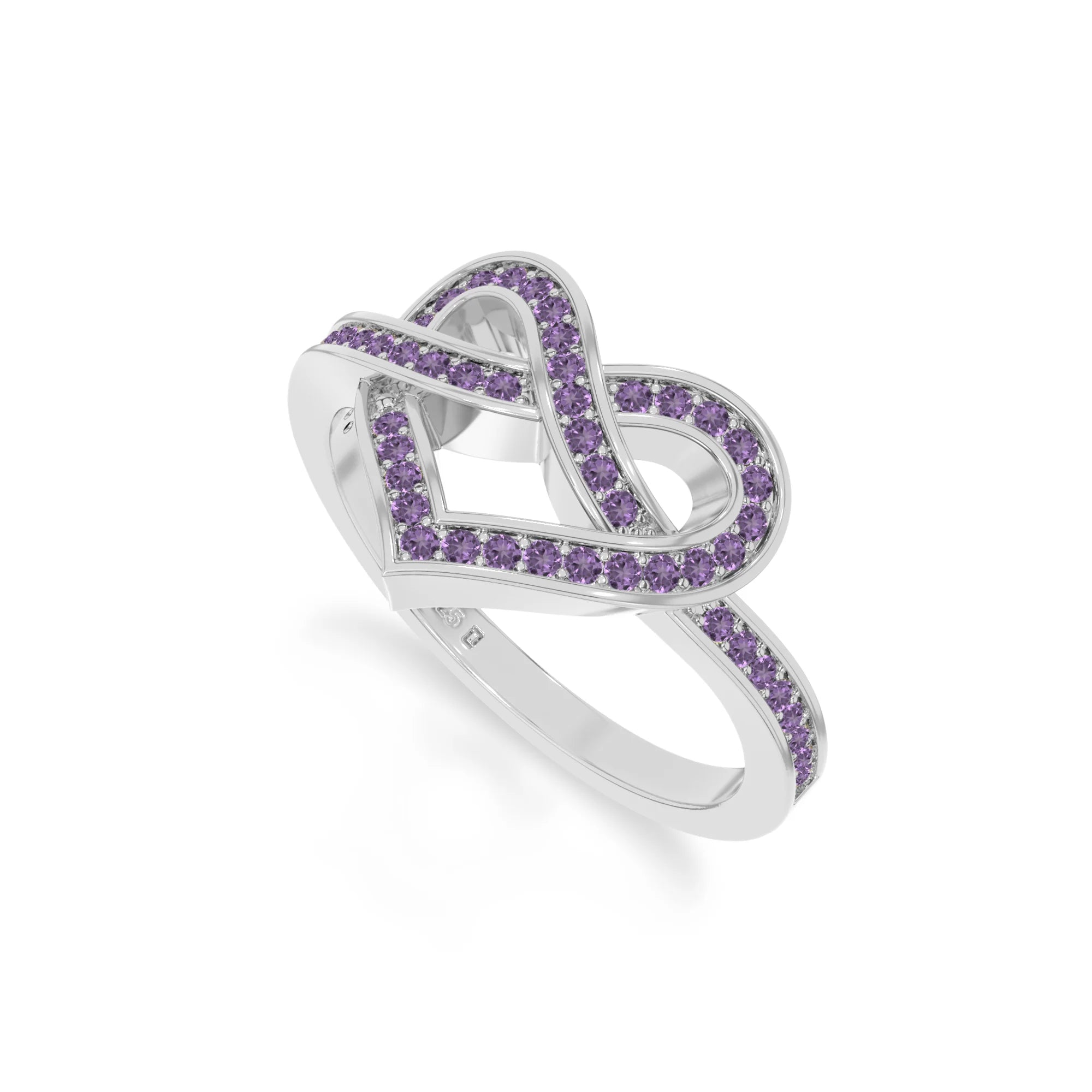 natural amethyst infinity knot heart promise rings in sterling silver 
