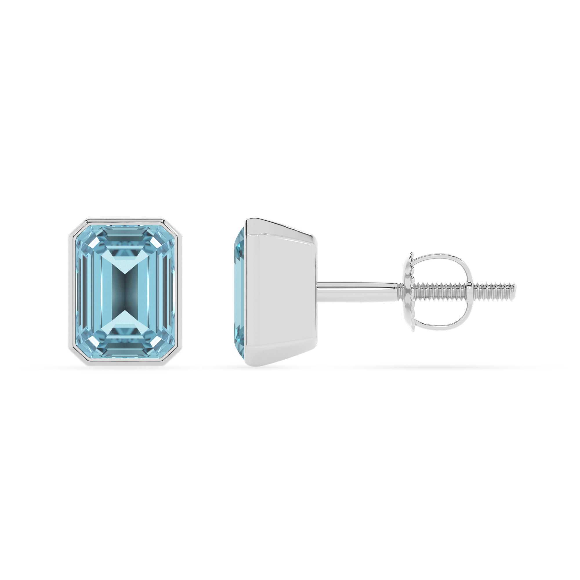 lab grown aquamarine emerald cut stud earrings 