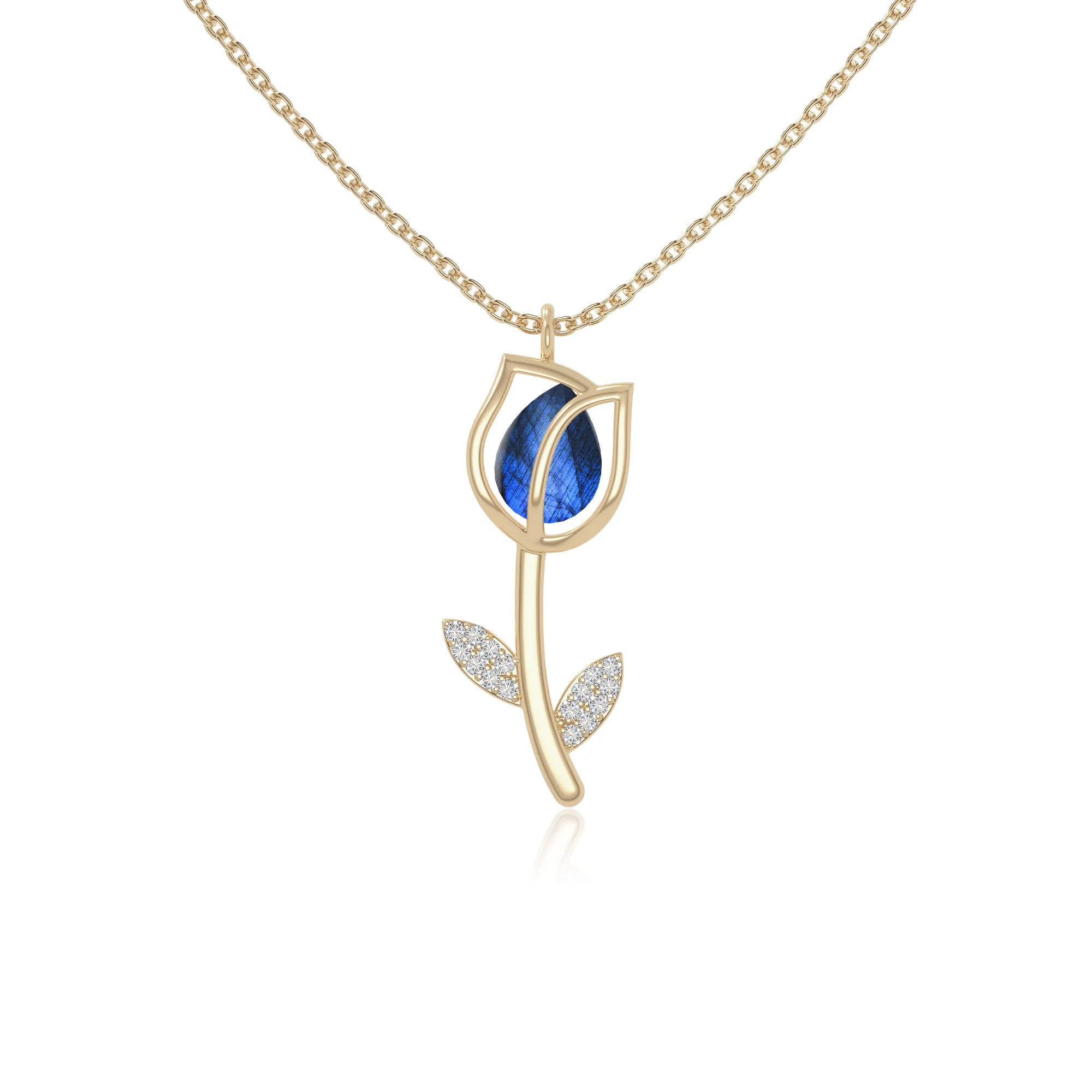 natural labradorite tulip necklaces in yellow gold vermeil 