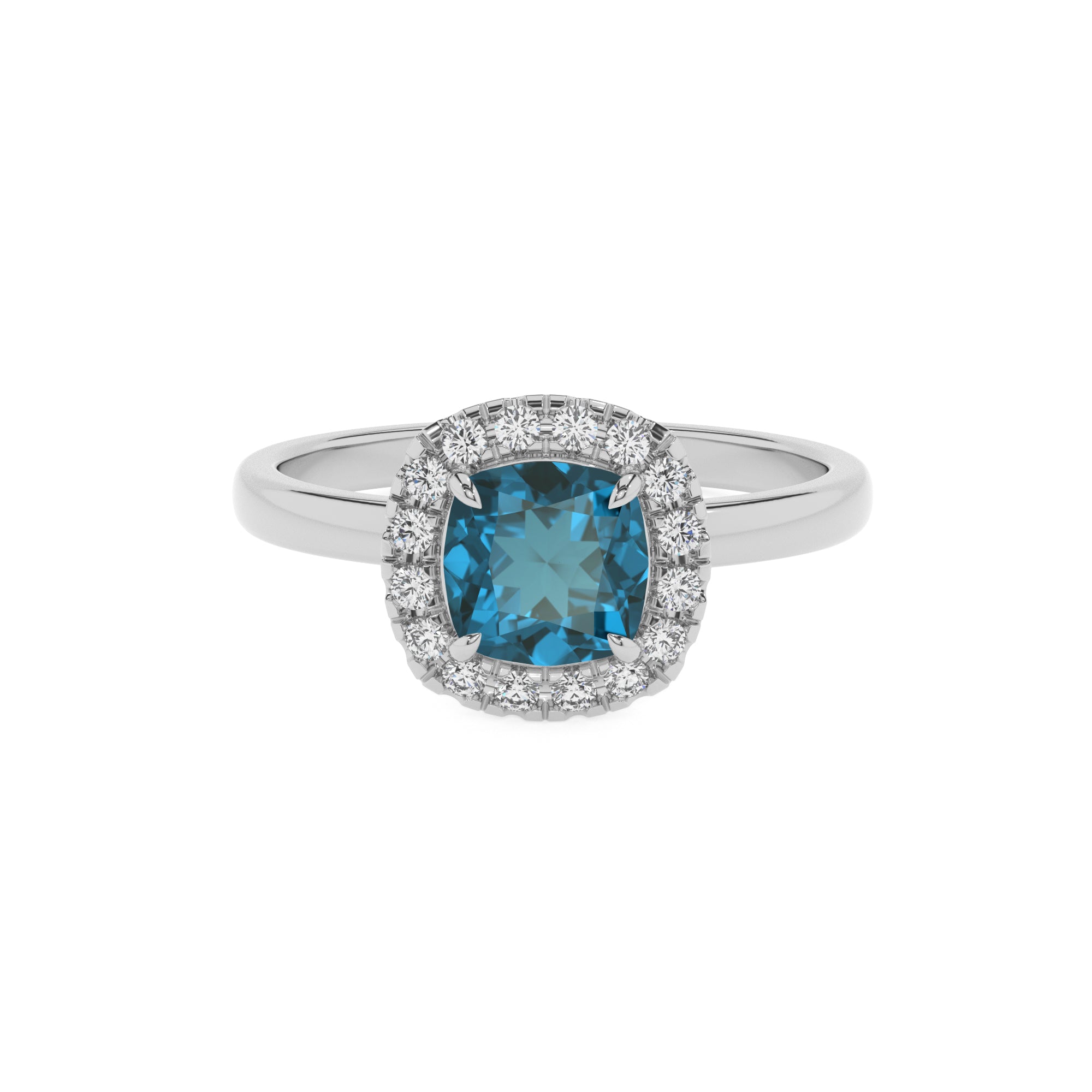 natural london blue topaz cushion halo solitaire engagement ring