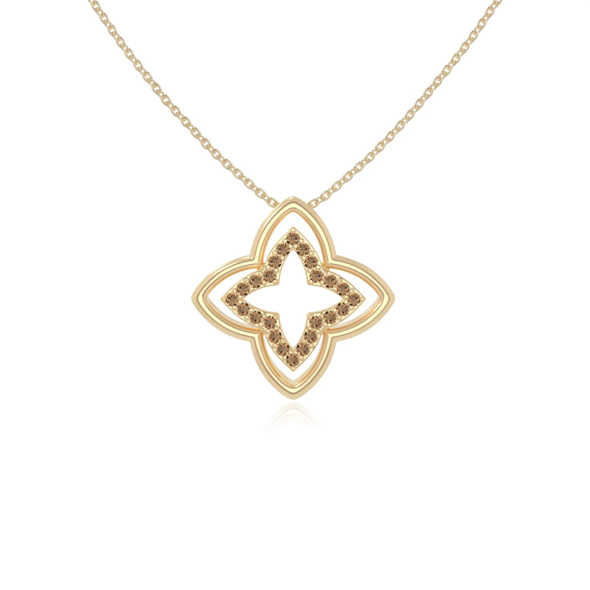 natural citrine 4 petal flower necklaces in yellow gold vermeil 