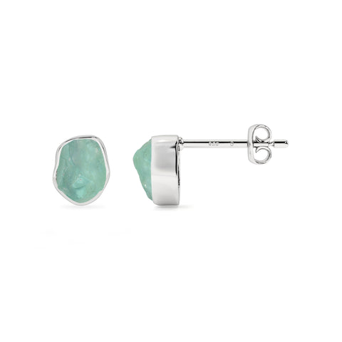 natural green apatite rough shape stud earrings