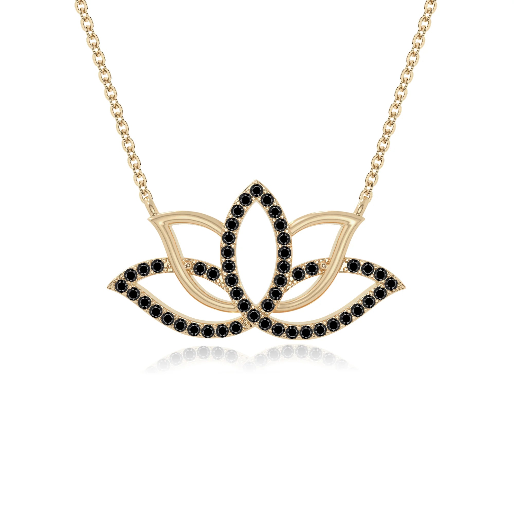 natural black-onyx lotus flower necklaces in yellow gold vermeil 