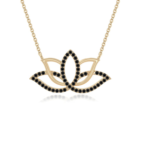 natural black-onyx lotus flower necklaces in yellow gold vermeil 