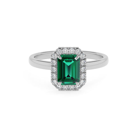 lab-grown emerald emerald halo solitaire engagement ring