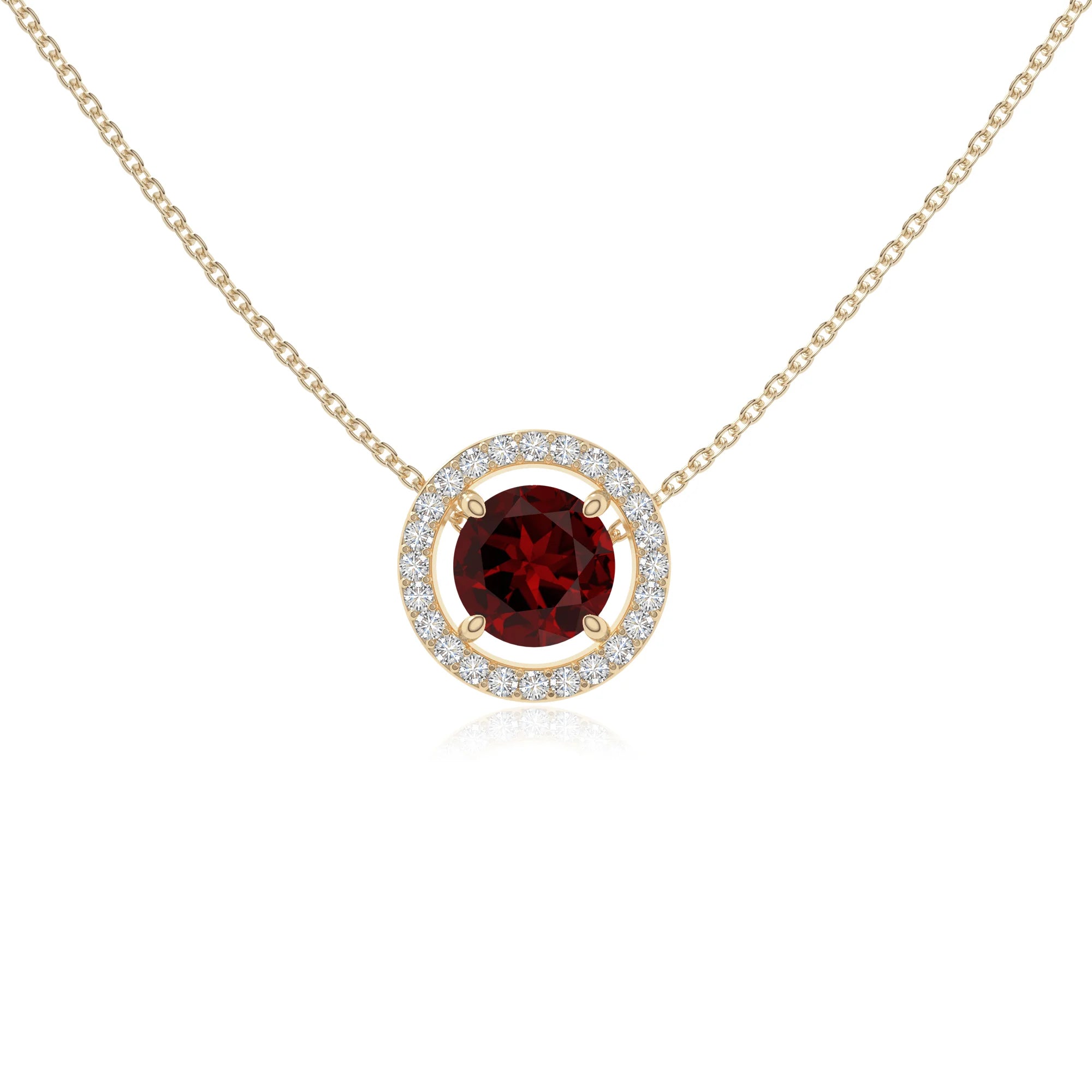 natural garnet solitaire halo necklaces in yellow gold vermeil 