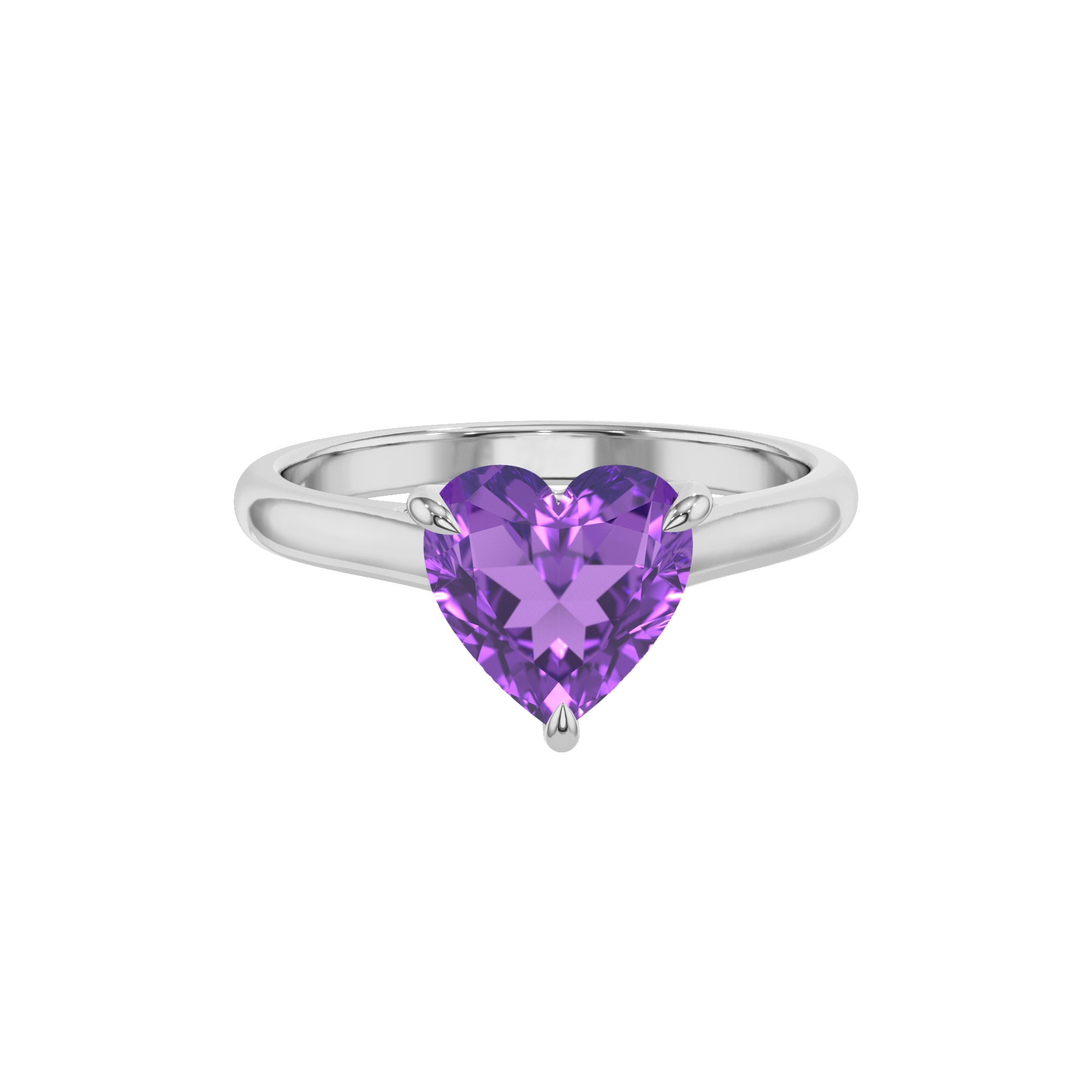 lab grown amethyst heart solitaire engagement ring