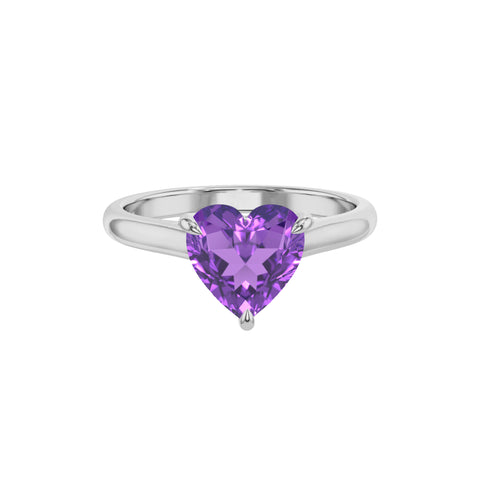 lab grown amethyst heart solitaire engagement ring