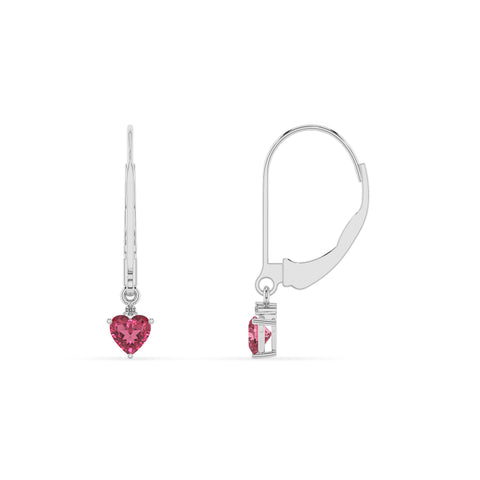 natural pink tourmaline heart dangle earrings with moissanite 