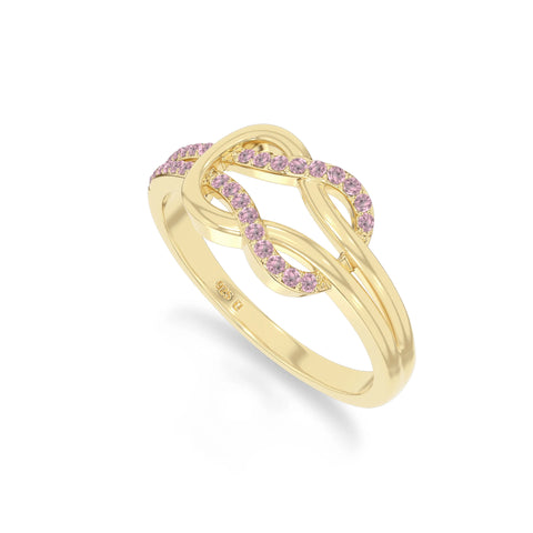 natural pink tourmaline infinity knot promise rings in yellow gold vermeil
