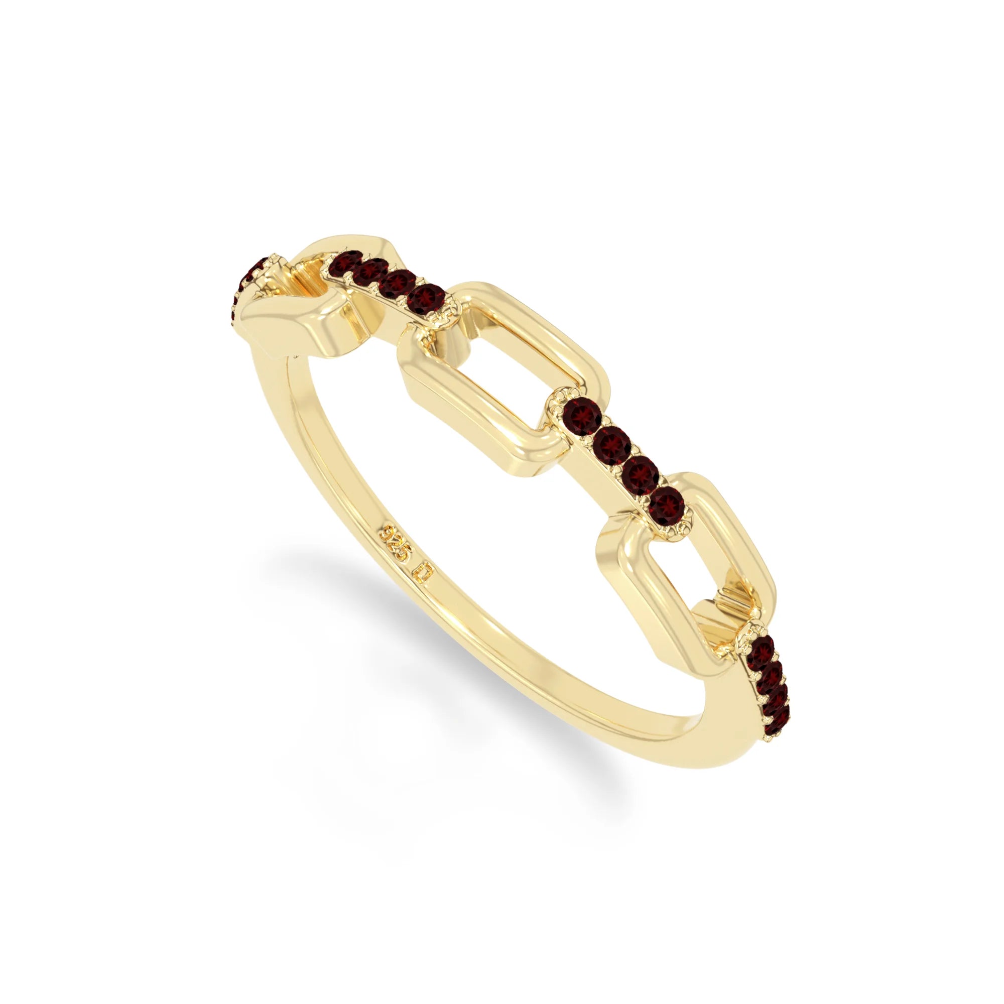 natural garnet interlocking wedding band rings in yellow gold vermeil
