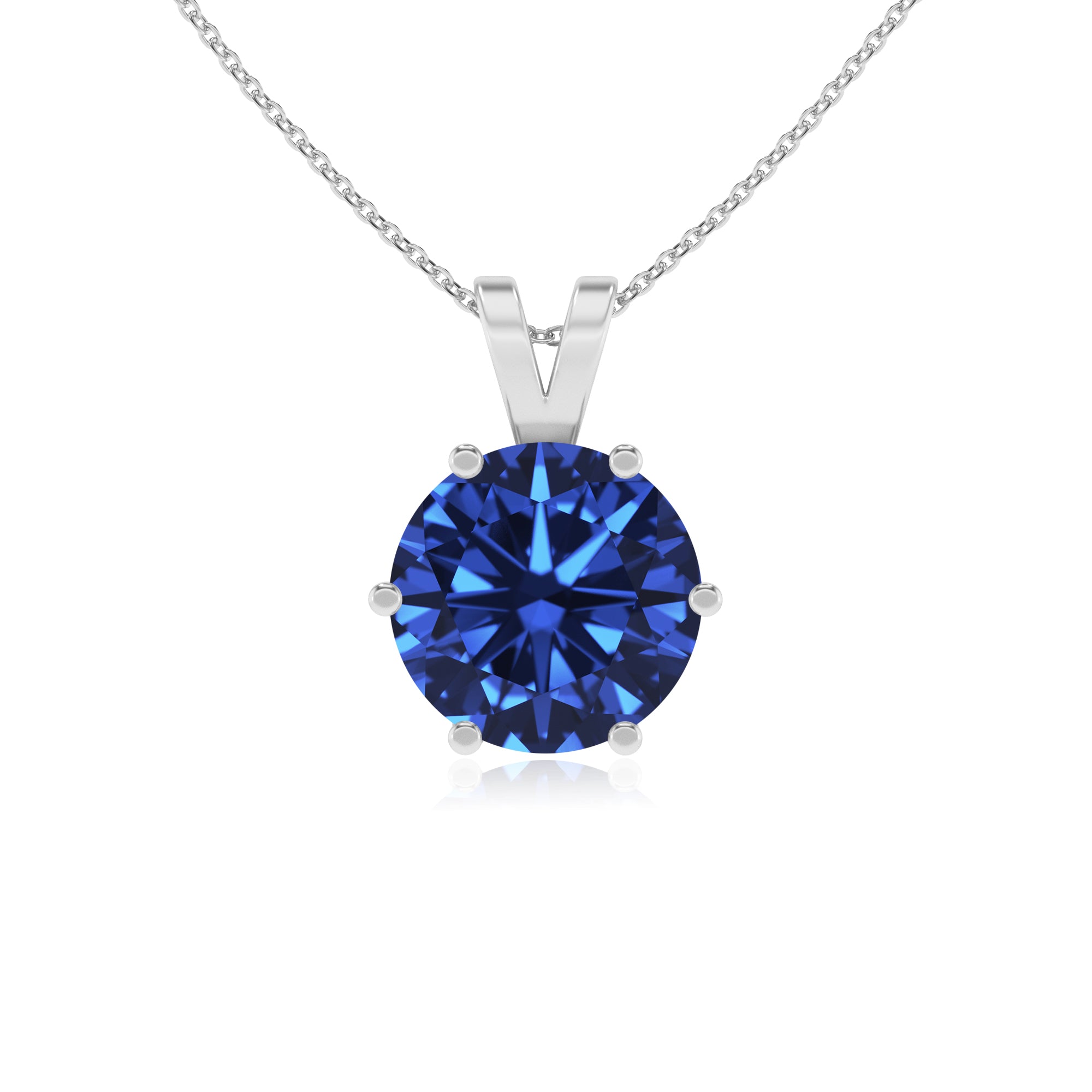 lab grown blue-sapphire round shape solitaire v-bale pendant necklace