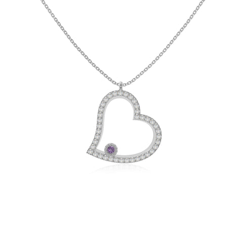 natural amethyst heart necklaces in sterling silver 