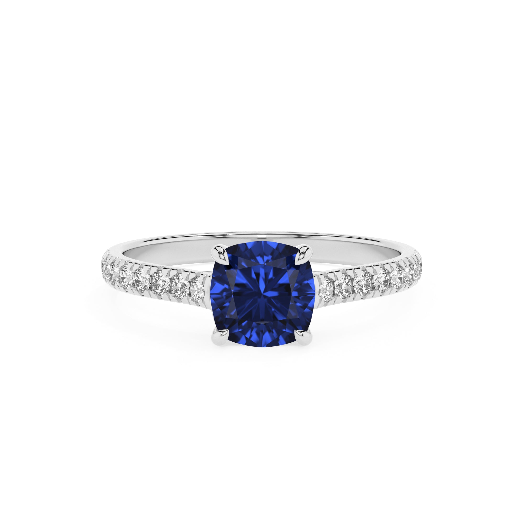 lab-grown blue-sapphire cushion half eterity solitaire engagement ring