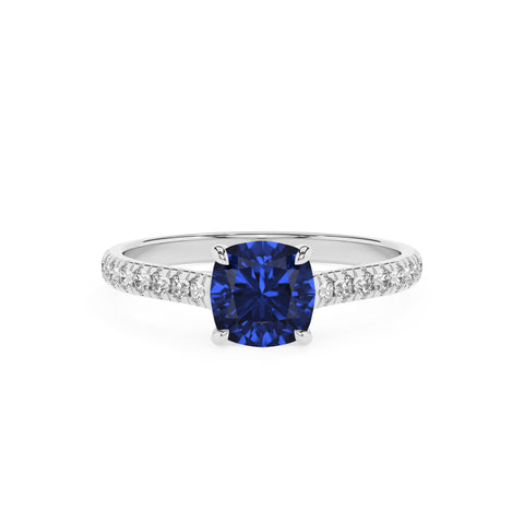 lab-grown blue-sapphire cushion half eterity solitaire engagement ring