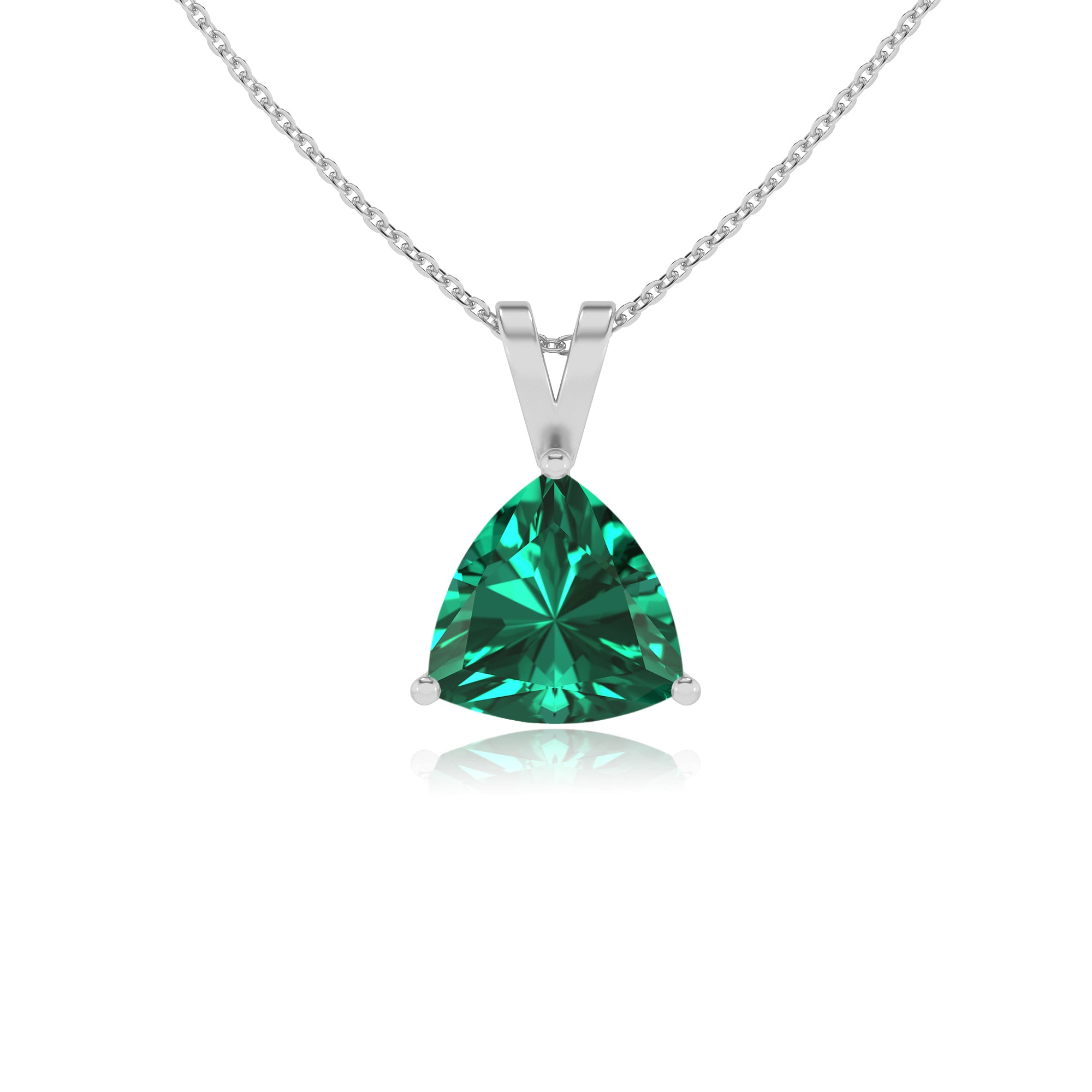 lab grown emerald trillion shape solitaire v-bale pendant necklace