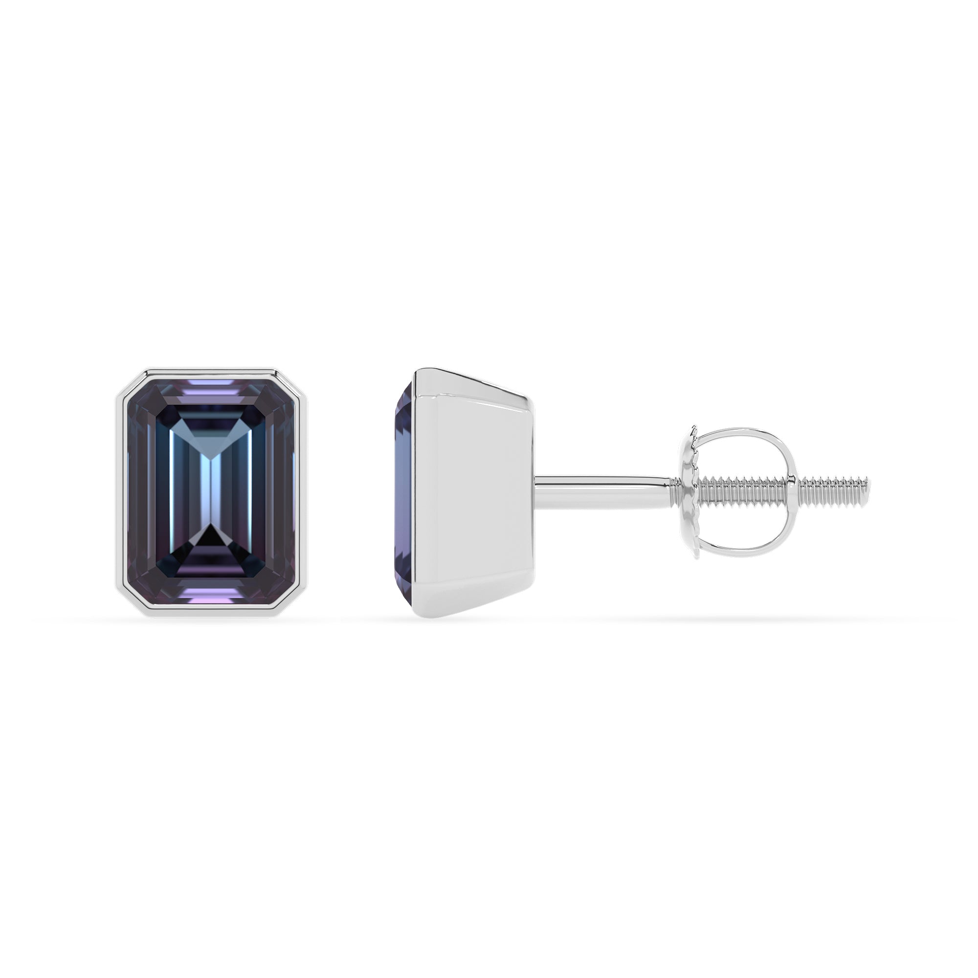 lab grown alexandrite emerald cut stud earrings 