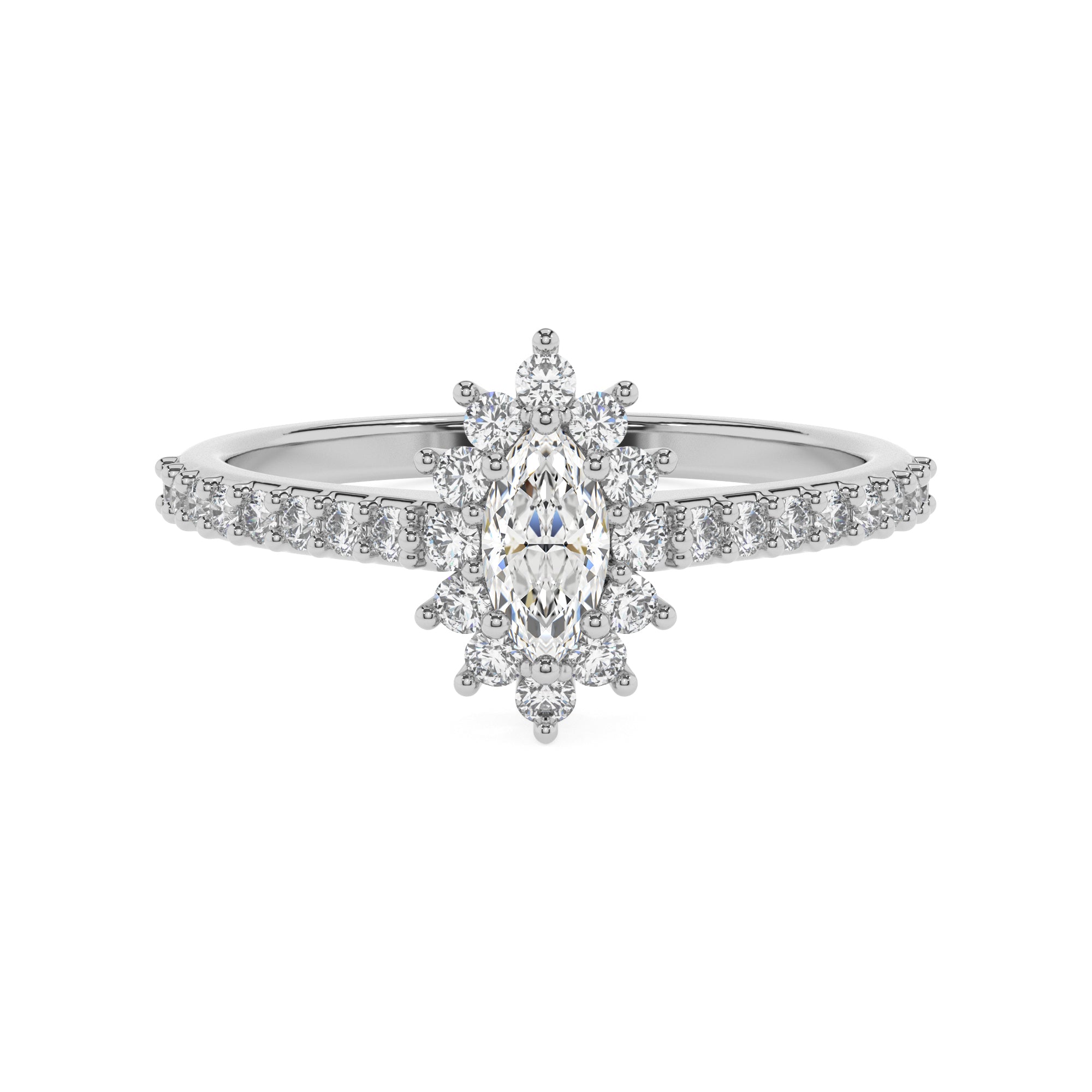 lab-grown moissanite marquise half eterity halo solitaire engagement ring