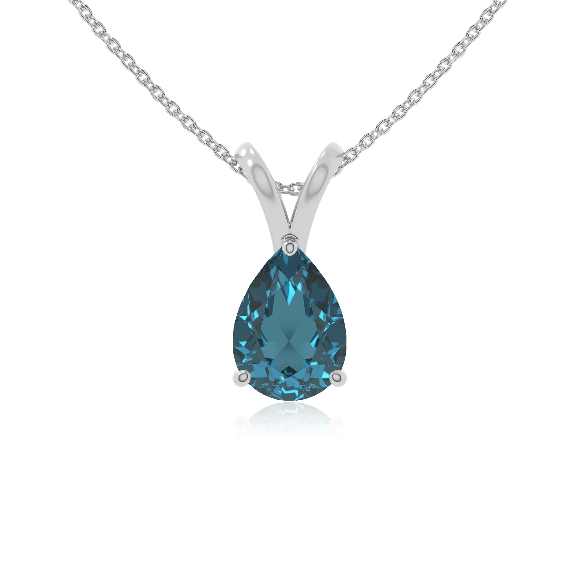 natural london-blue-topaz v-bale solitaire necklaces in sterling silver 