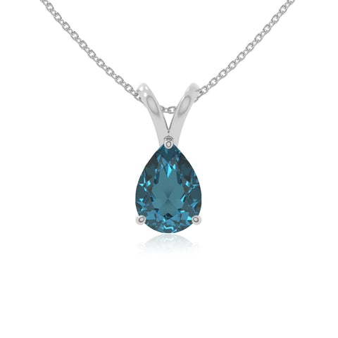 natural london-blue-topaz v-bale solitaire necklaces in sterling silver 