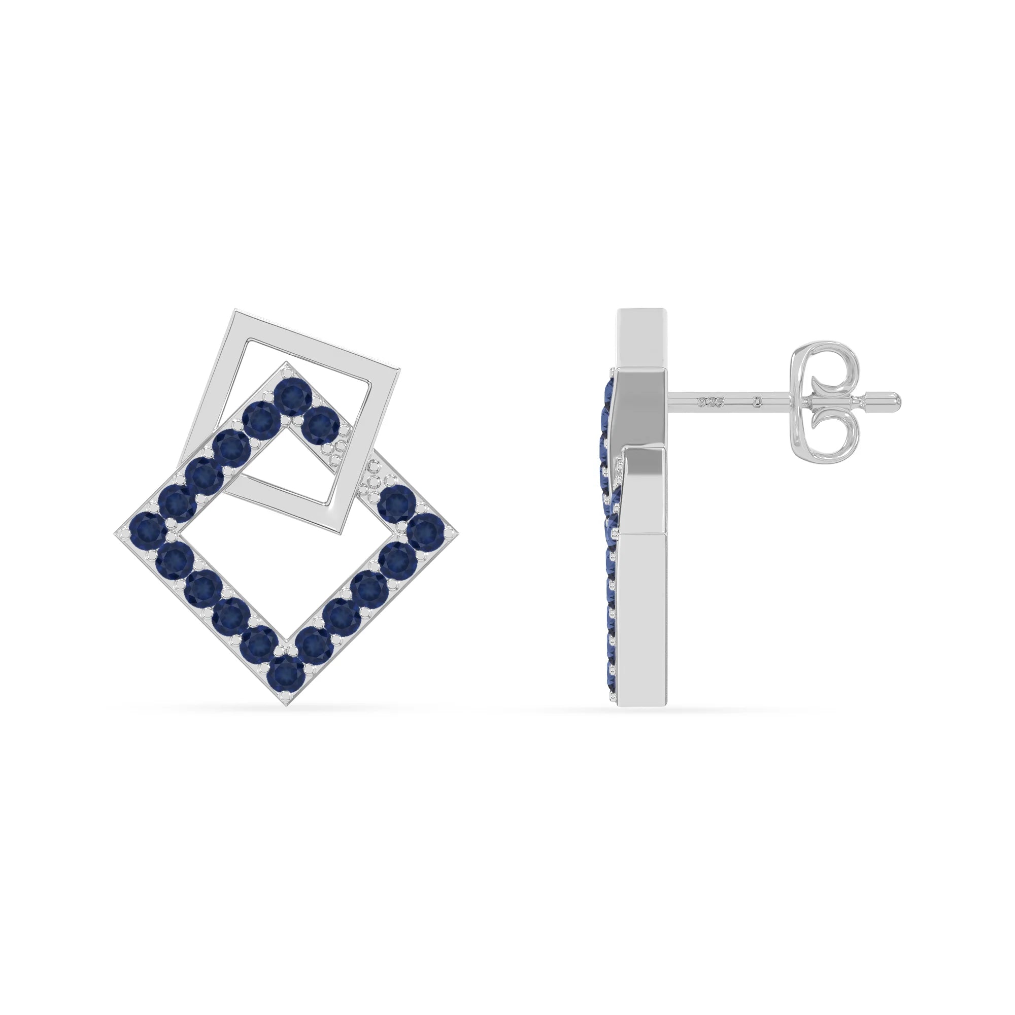 natural blue-sapphire square stud earrings in sterling silver 