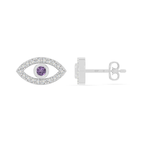 natural amethyst evil eye stud earrings in sterling silver 