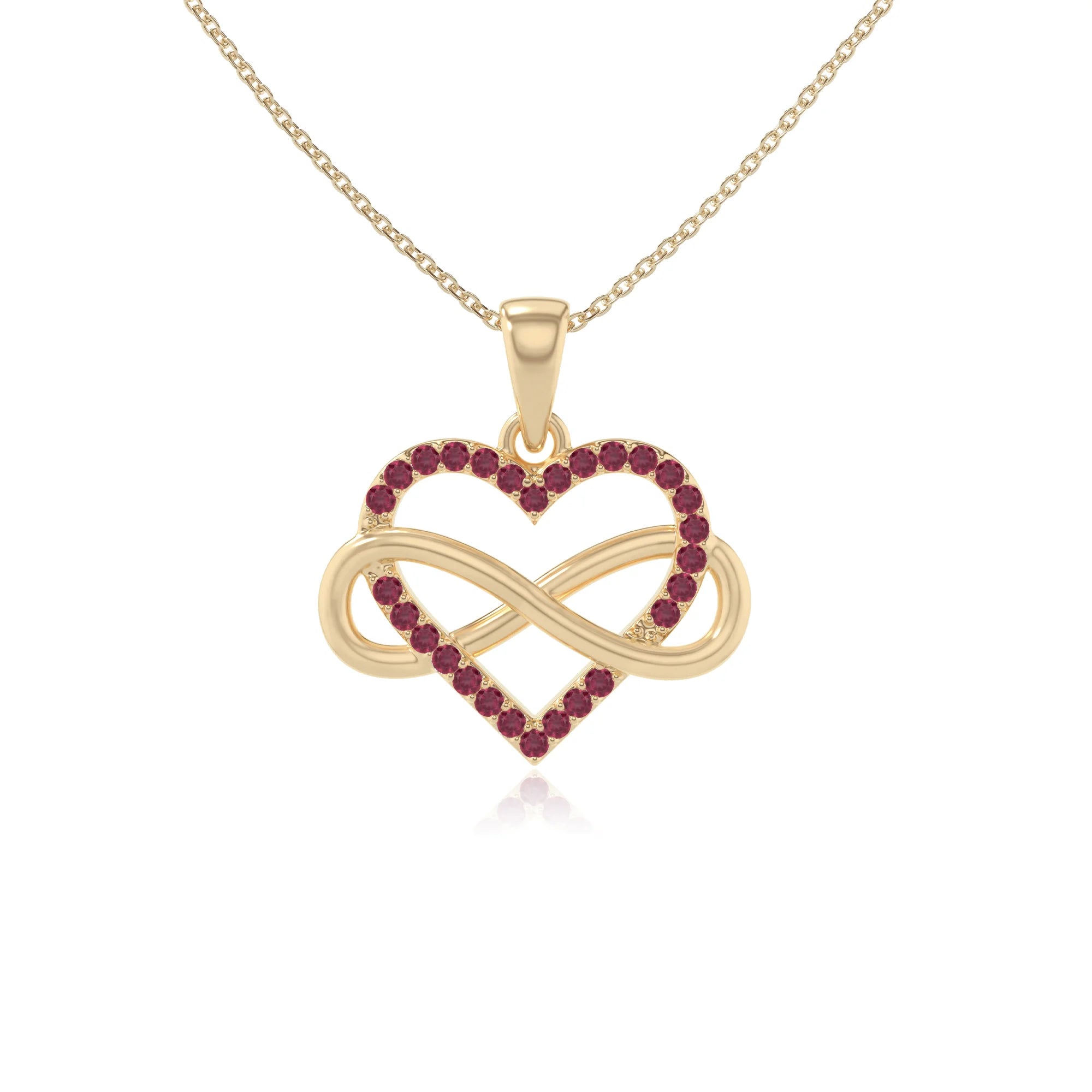 natural ruby infinity heart necklaces in yellow gold vermeil 