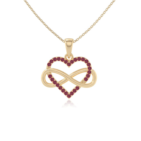 natural ruby infinity heart necklaces in yellow gold vermeil 