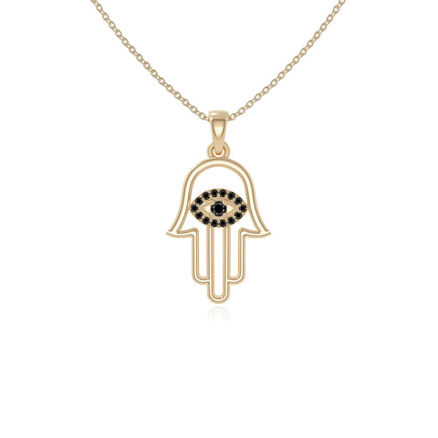 natural black-onyx evil eye hamsa hand necklaces in yellow gold vermeil 