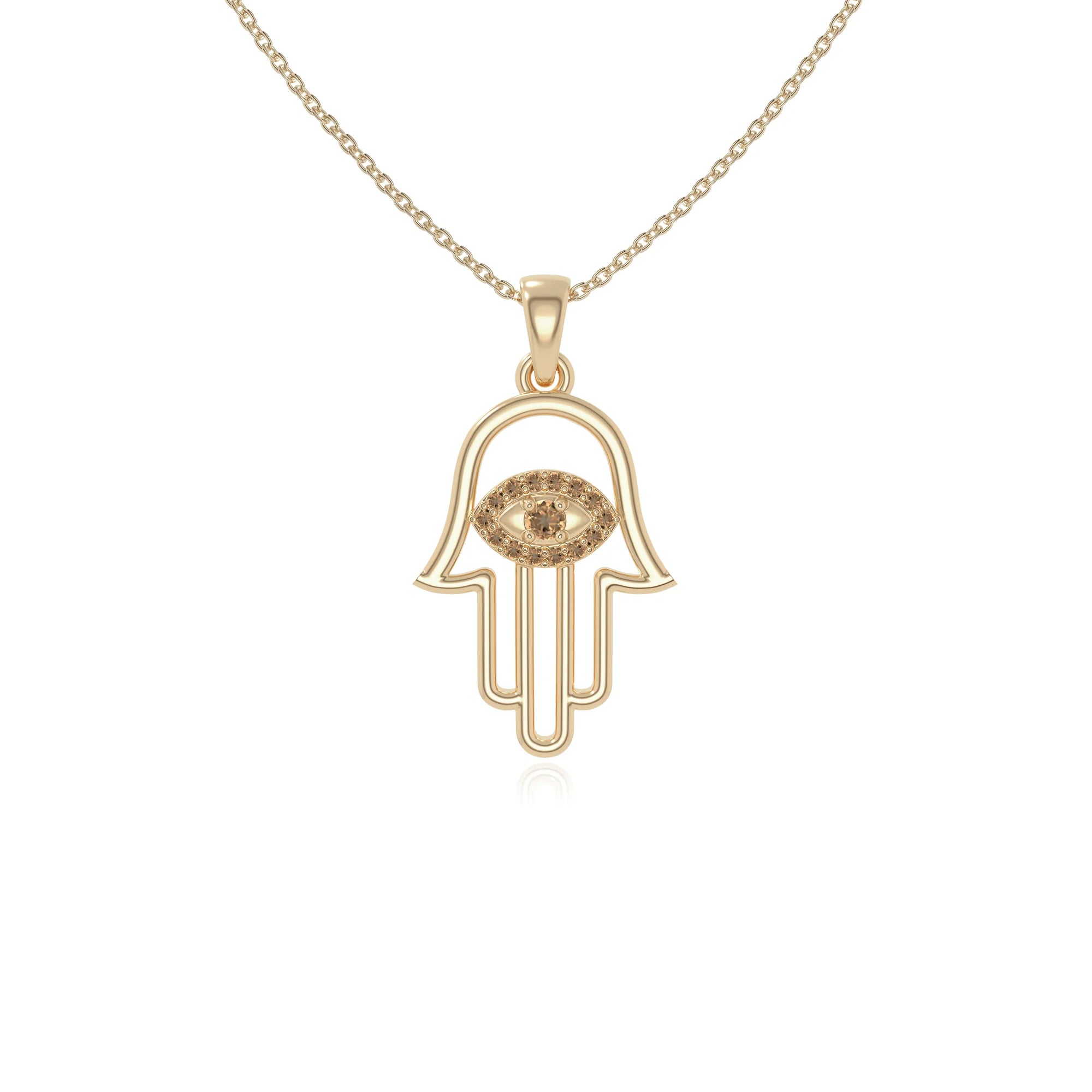 natural citrine evil eye hamsa hand necklaces in yellow gold vermeil 