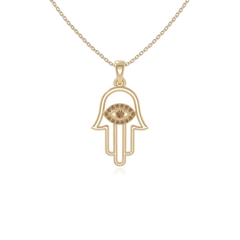 natural citrine evil eye hamsa hand necklaces in yellow gold vermeil 