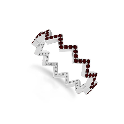 natural garnet zig-zag wedding band rings in sterling silver 