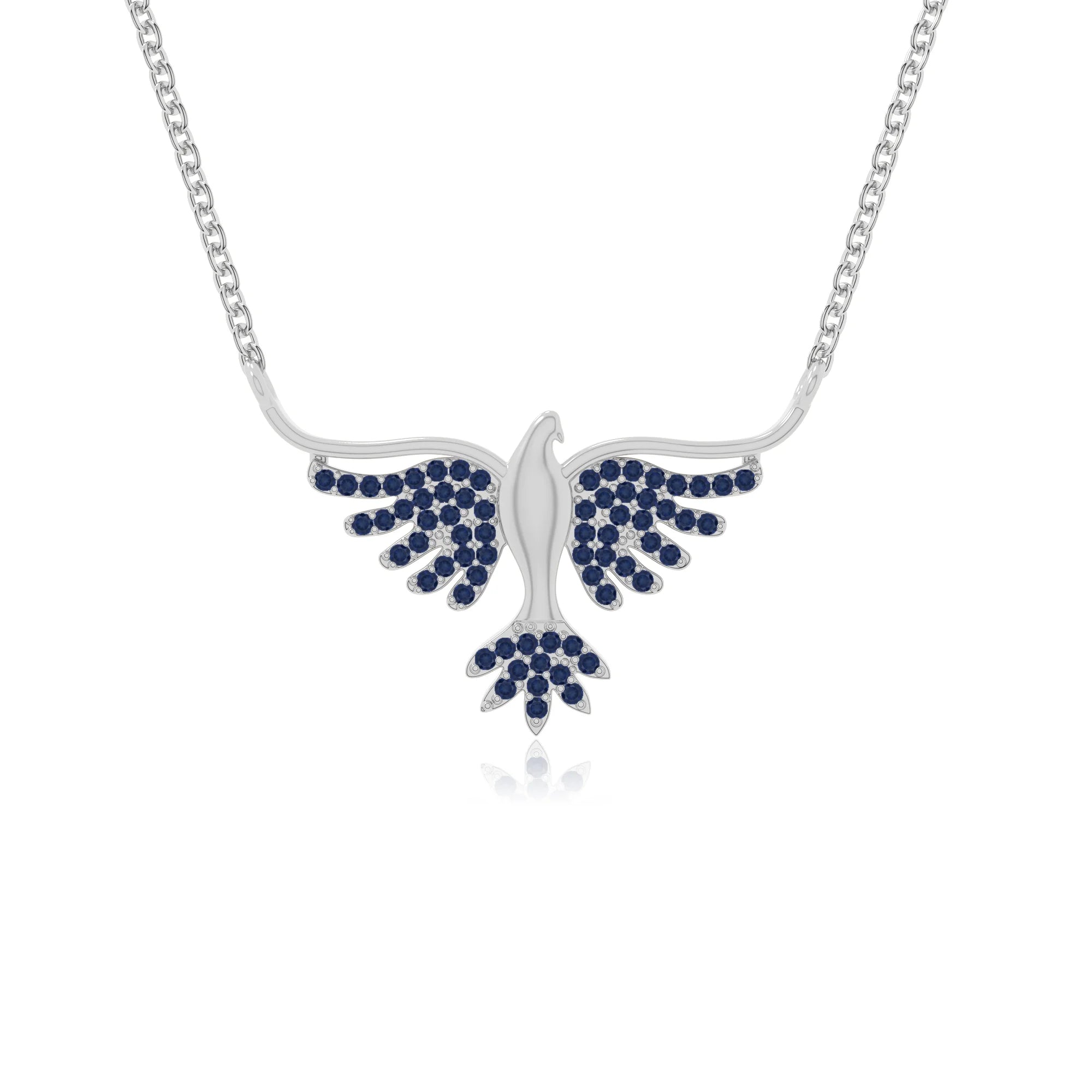 natural blue-sapphire phoenix eagle necklaces in sterling silver 