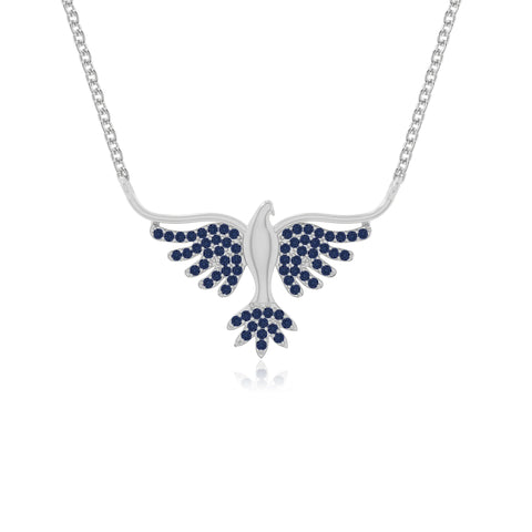 natural blue-sapphire phoenix eagle necklaces in sterling silver 